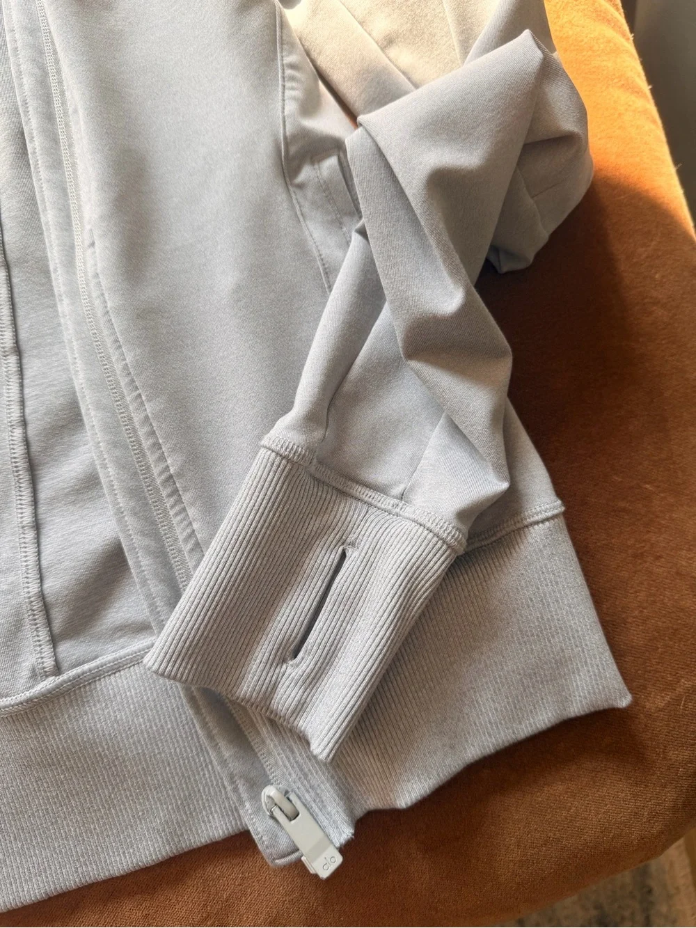 Alo Yoga Grey Heather Full Zip Moto Active Jacket Zip Sleeve Pocket XS